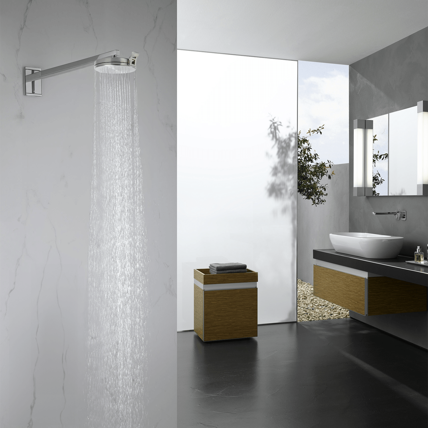 ShowerClear Brushed Nickel Shower Head In Bathroom