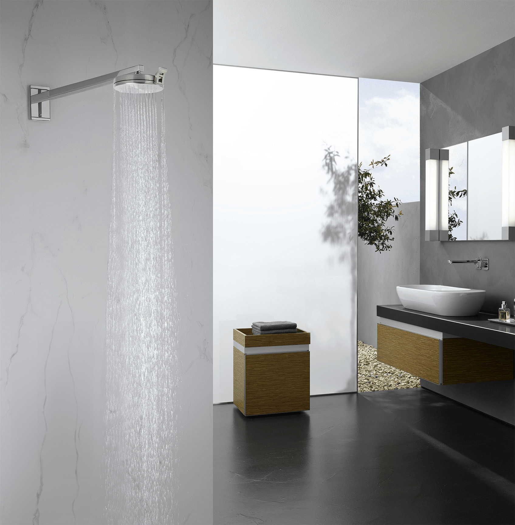 ShowerClear Brushed Nickel Shower Head In Bathroom