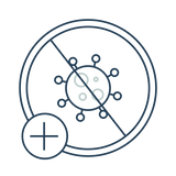 Icon of a crossed out microbe indicating that ShowerClear prevents mold and bacteria