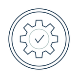 Icon of a gear with a checkmark representing that ShowerClear is easy to install